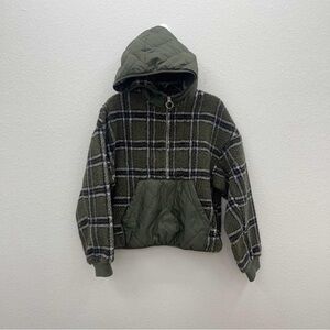 Zara Olive Checkered Puffer Jacket